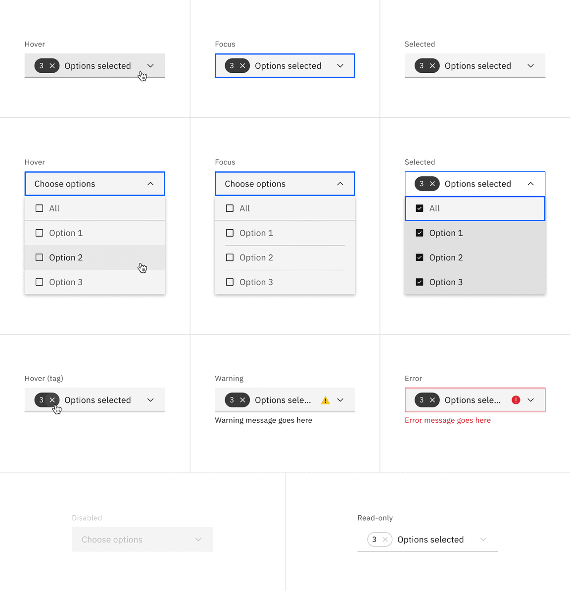 Default multiselect interactive states